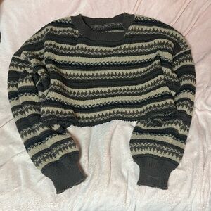 Cropped Brown Patterned Knitted Sweater